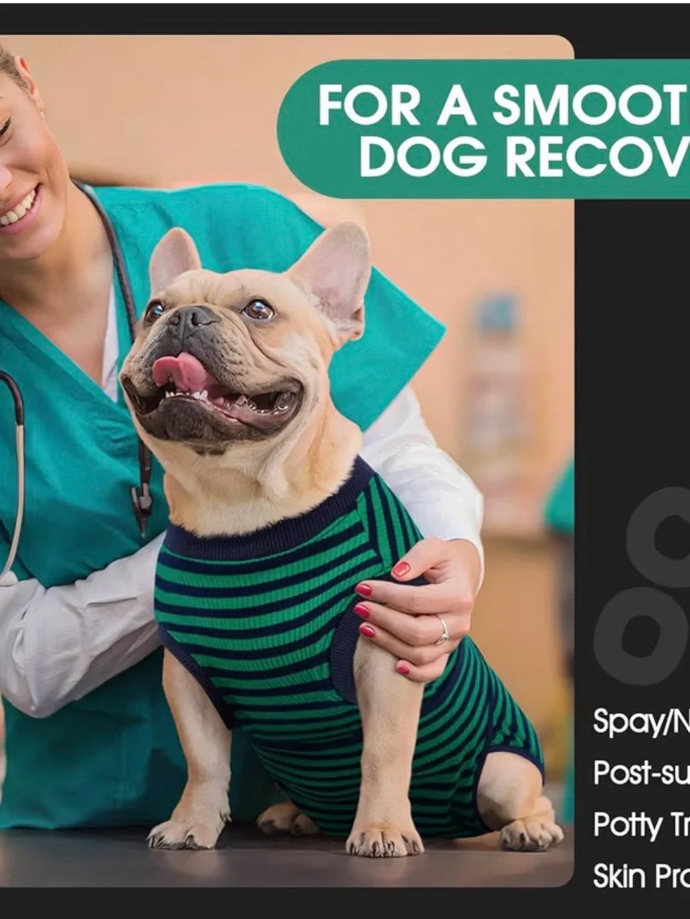 Green & Black Striped Dog Recovery Suit - Soft Post-Surgery Wrap